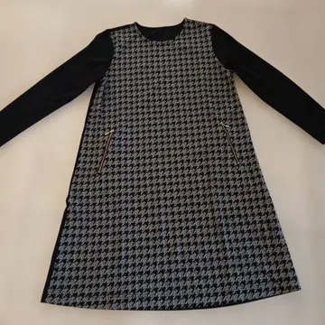 하운드 투스 패턴 긴팔 원피스