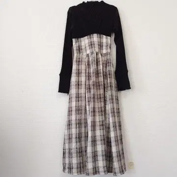 mily bilet 체크 도킹 롱 원피스 플리츠 L