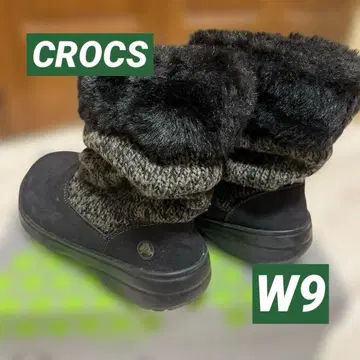 CROCS 스웨이드 퍼 부츠 W9 블랙 빅 사이즈