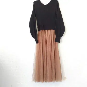 yummy grimes 롱 원피스 블랙 니트 베이지 튤 M