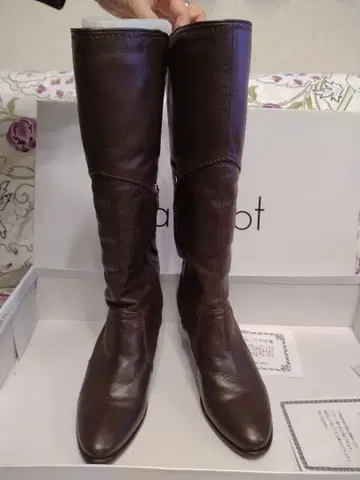 REGAL 캐머롯 롱 부츠 23.5 가죽 브라운 지퍼 와이드 힐