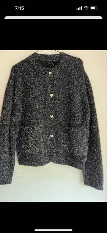 핏모어 라메 니트 하트 버튼 블랙