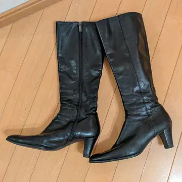 REGAL 블랙 롱 부츠 와이드 힐