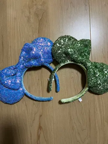 디즈니 머리띠 파랑 스카이블루 그린 스팽글 복슬복슬 그린 블루