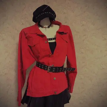 레드 데님 자켓 시크 스타일 한국 스타일