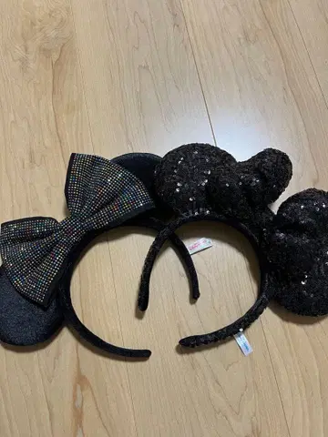 미니 머리띠 블랙 스팽글 복슬복슬 라메 레인보우