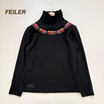 페이러 자수 로고 니트 티셔츠 울 하이넥 일본제 블랙