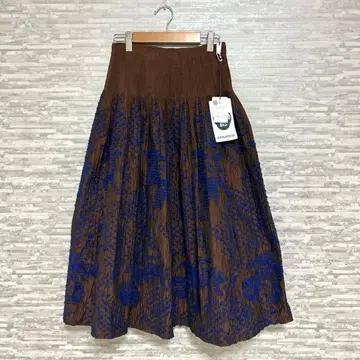 히로코코시노 자카드 자수 스커트 브라운 79 블루 도트