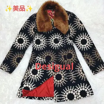 새상품급 Desigual 롱 코트 올 패턴 자수 꽃무늬 40 블랙