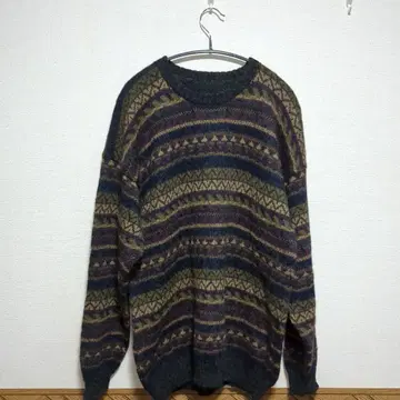 기하학 패턴 울 혼방 오버 사이즈 니트 멀티 컬러 남성용