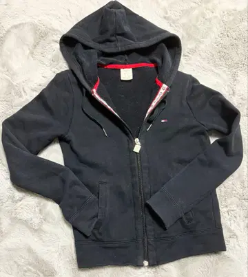 Tommy Hilfiger 블랙 로고 풀 집업 후드티