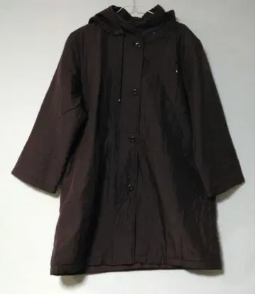 실크 다크 퍼플 팥색 후드 부착 충전솜 미세스용 롱 코트