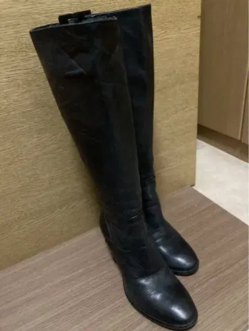 블랙 가죽 롱 부츠