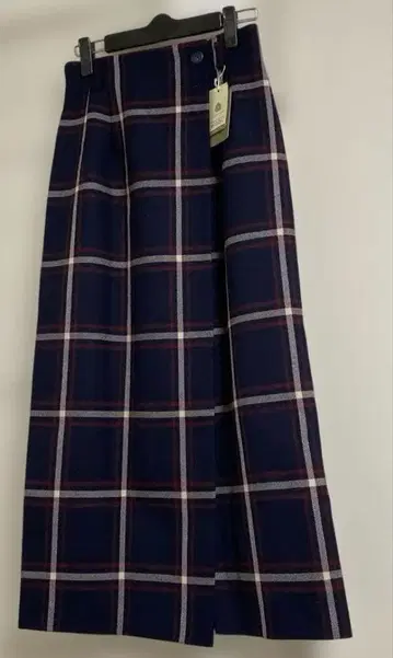 네이비 체크 무늬 롱 스커트 울 100% 가을/겨울 소재