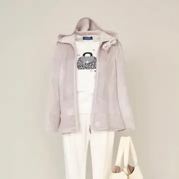 엠즈 그레이시 벨로아 느낌 후드 부착 자켓 리본