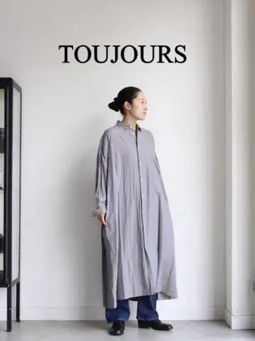 TOUJOURS 알파카 혼방 백 와이드 플리츠 셔츠 드레스 오버 사이즈