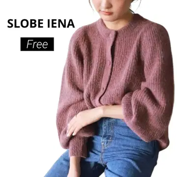 새상품급 슬로브 이에나  니트 가디건 퍼프 슬리브 핑크 믹스 컬러