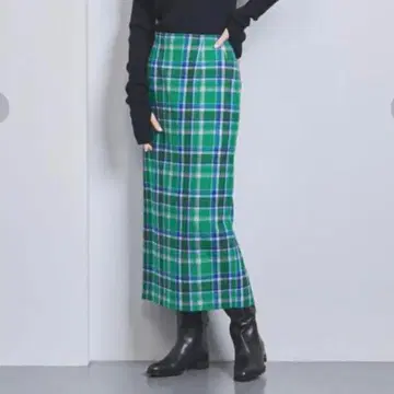 유나이티드 애로우즈 W/N 체크 타이트 스커트 그린 MANTECO