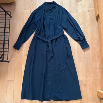 스타일 믹서 턱 플레어 셔츠 원피스 네이비 S