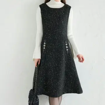 tocco closet 펄 비쥬 스팽글 트위드 원피스