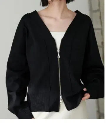 미사용 LARUTA 블랙 폴리 니트 컴팩트 더블 지퍼 가디건 F