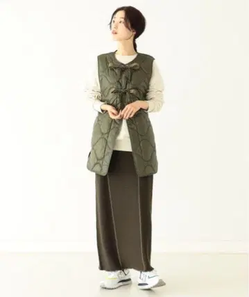 BEAMS BOY 올리브 퀼팅 베스트 립 써모 라이너 베스트