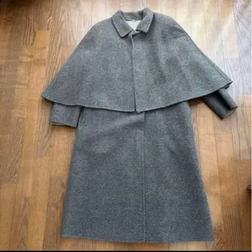 옥스퍼드 그레이 롱 코트 망토 포함 울 라무 혼방