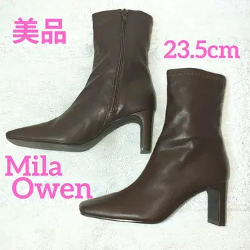 미라 오웬 스퀘어 토 부츠 미들 기장 23.5cm 브라운 [ 새상품급 ]