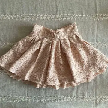 LIZLISA 스커트 레이스 밑단 레이스 리본 핑크