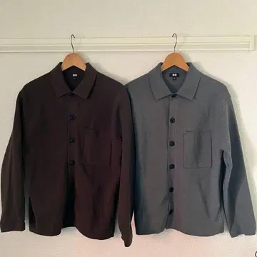 UNIQLO 밀라노 리브 셔츠 가디건 2장 세트 브라운&그레이 S