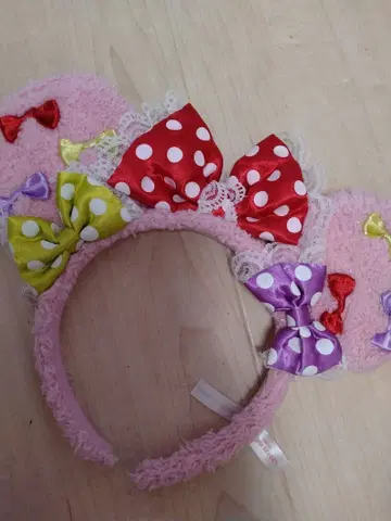 컬러풀 리본 포함 핑크 머리띠