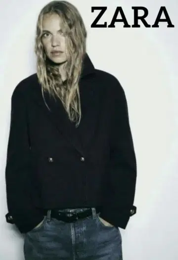 새상품급 ZARA 숏 더블 코트 XS 사이즈 골드 버튼 네이비