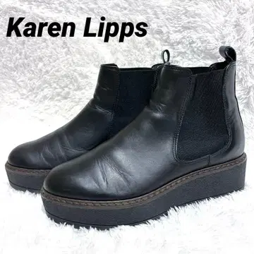 Karen Lipps 통굽 사이드 고어 부츠 39 블랙 천연 가죽