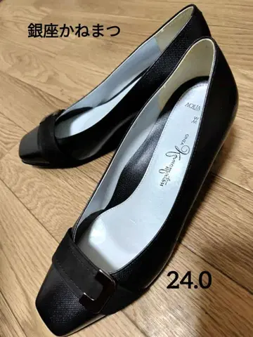 [ 새상품급 ] 긴자 카네마츠 천연 가죽 펌프스 아쿠아벨 블랙 24.0