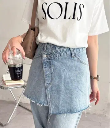 discoat 데님 랩스커트 데님 미니 스커트