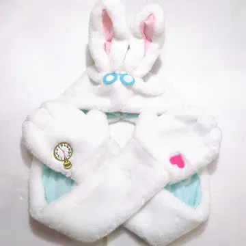 디즈니 이상한 나라의 앨리스 화이트 토끼 머플러 팬캡