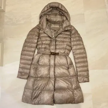 HERNO 헬르노 다운 코트 벨트 포함 그레이지 롱 기장 후드 부착