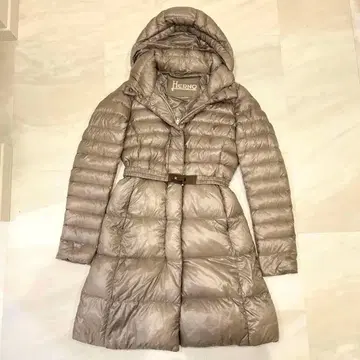 HERNO 헬르노 다운 코트 벨트 포함 그레이지 롱 기장 후드 부착
