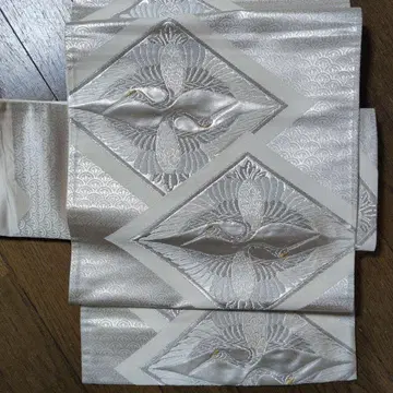 후쿠로 오비 학 자수 실버 계열, 순수 실크
