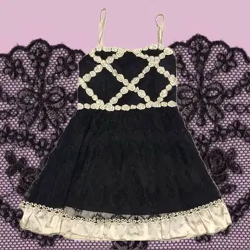 [ y2k ] 그런지 원피스 레이스 장식의 블랙 슬립 드레스 스커트