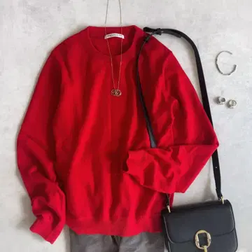 새상품급 뷰티&유스 울 혼방 베이직 니트 풀오버 레드