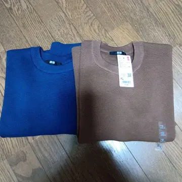 유니클로 티셔츠 2장 세트 XL 파랑 브라운