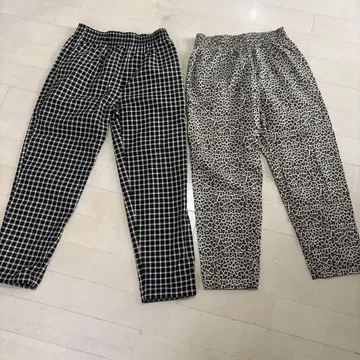 레히윰 체크 무늬와 레오파드 무늬 팬츠 세트 L