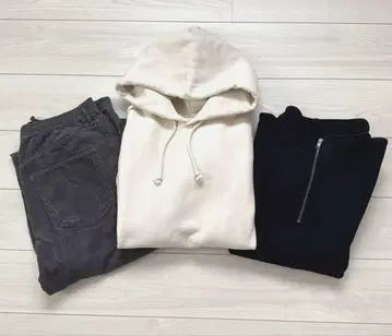 GU 헤비 웨이트 후드 맨투맨 하프 지퍼 트레이닝복 세트