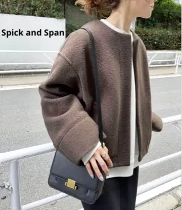 Spick and Span 파일 저지 블루종 2022 AW 브라운 38