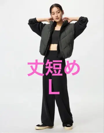 유니클로 웜 플리스 스트레이트 팬츠 (짧은 기장) 블랙 L