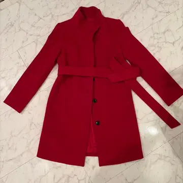 INDIVI 스탠드 카라 울 코트 빨간색 레드