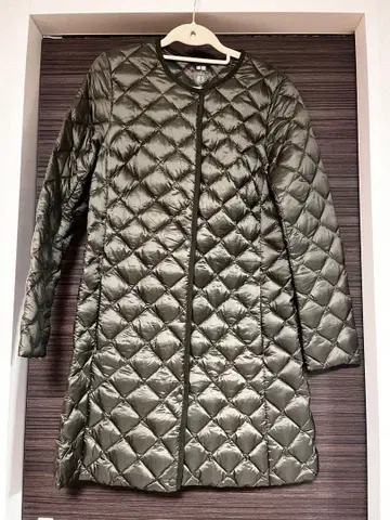 울트라 라이트 다운 퀼팅 자켓 올리브 그린 롱