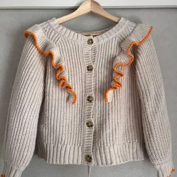 차오패닉 키즈 프릴 장식 베이지 니트 가디건