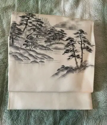 기모노 오비 산수화 화이트 베이스
